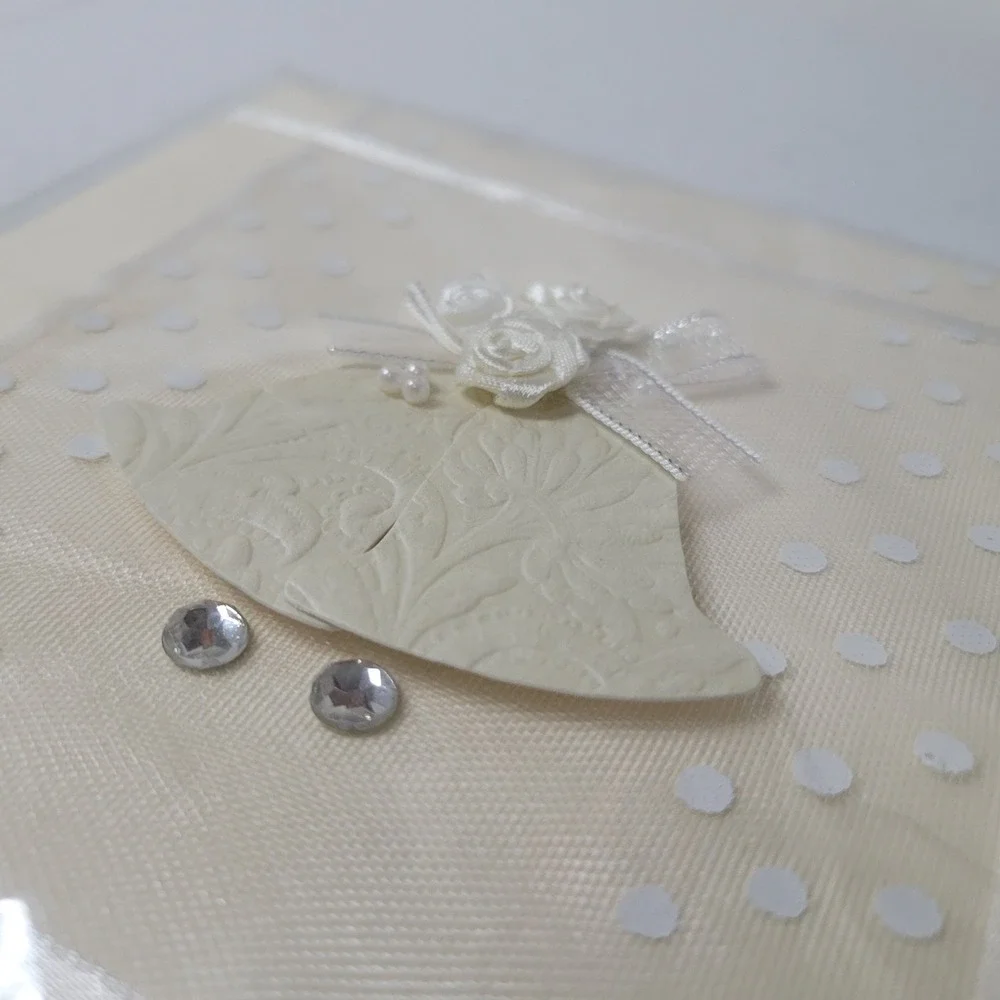 Paper Magic Group Wedding Greeting Card Cream Bells Ribbon Rhinestones 6X6‎